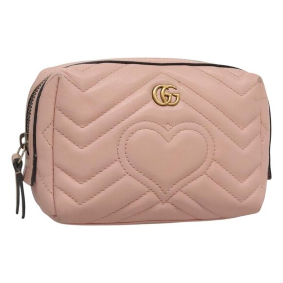 GUCCI GG Marmont Pouch Leather Pink 476165 Auth bs27327 - Picture 1 of 16